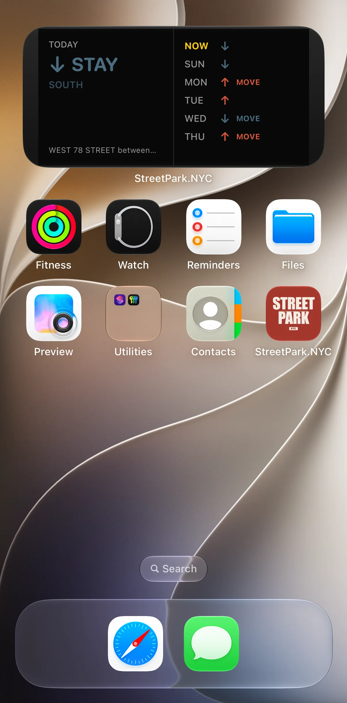 StreetPark.NYC home screen widget showing today and the next five days
